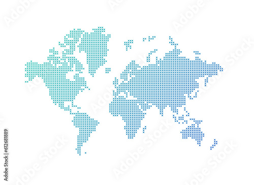 Illustration of a blue world map made of stars on a transparent background