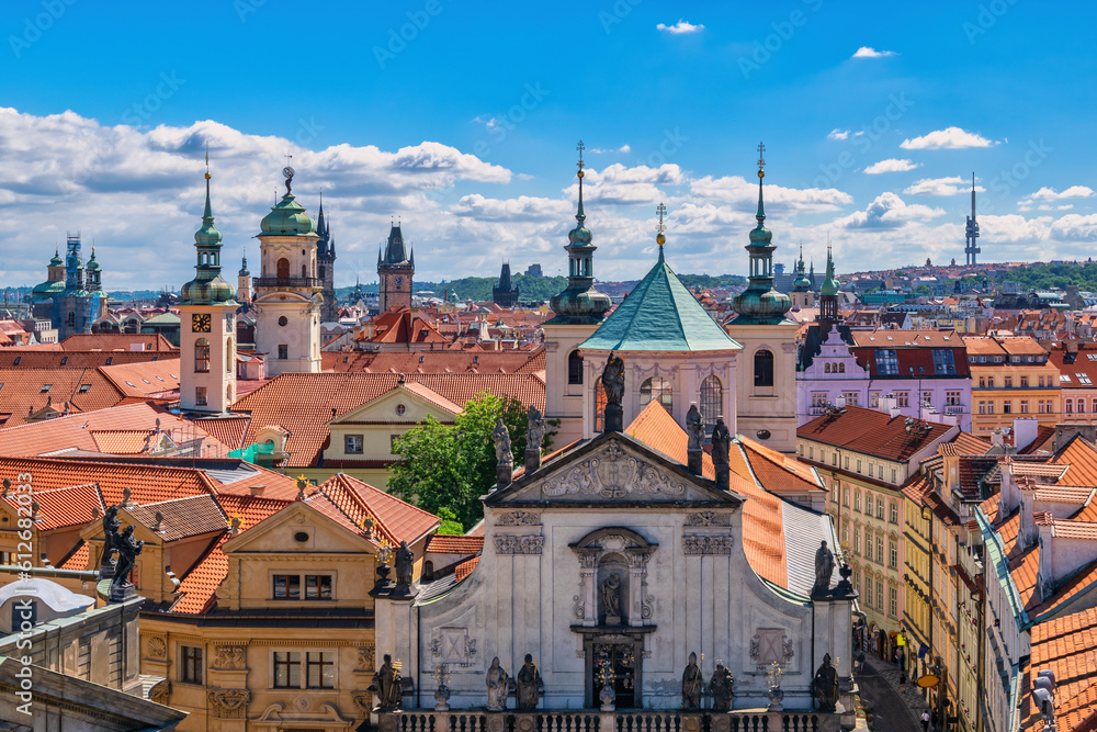 Fototapeta premium Prague Czech Republic, high angle view city skyline at Prague old town, Czechia