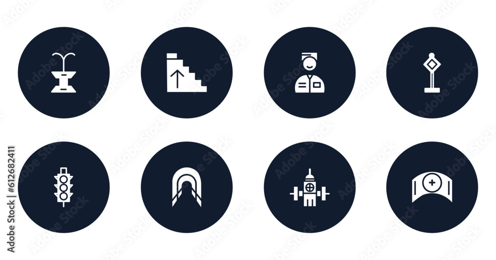airport filled icons set. flat filled icons sheet included public fountain, ascending stairs, valet, traffic, semaphore traffic lights, tunnel, water bomb city supplier, nursing vector. airport filled icons set. flat filled icons sheet included public fountain, ascending stairs, valet, traffic, semaphore traffic lights, tunnel, water bomb city supplier, nursing vector.