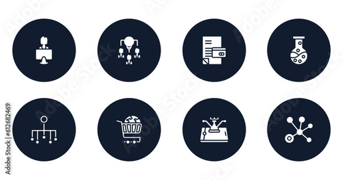 general filled icons set. flat filled icons sheet included coworking, collaborative idea, credit history, chemical lab, classification, ecommerce solutions, ecommerce strategy, advertising networks