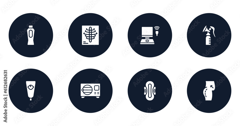 plastic surgery filled icons set. flat filled icons sheet included baby powder, x rays, ultrasonography, breast pump, baby cream, sterilization, sanitary napkin, butt vector. plastic surgery filled icons set. flat filled icons sheet included baby powder, x rays, ultrasonography, breast pump, baby cream, sterilization, sanitary napkin, butt vector.