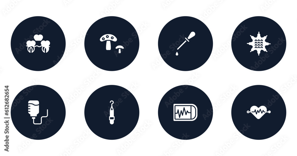 medical services filled icons set. flat filled icons sheet included denture, fungi, ear dropper, massage ball, iv bag, periodontal scaler, ekg monitor, cardiology vector. medical services filled icons set. flat filled icons sheet included denture, fungi, ear dropper, massage ball, iv bag, periodontal scaler, ekg monitor, cardiology vector.