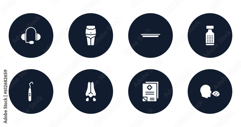 allergies filled icons set. flat filled icons sheet included medical support, belly, surgical tray, homeopathy, dental probe, mucus, medical records, cough vector.