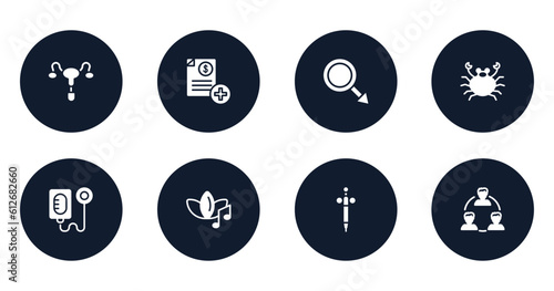 psychology filled icons set. flat filled icons sheet included reproductive system, medical invoice, masculine, seafood, intravenous saline drip, music therapy, anesthesia, relations vector.