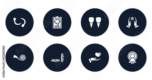 medical services filled icons set. flat filled icons sheet included leech, mental checklist, incisor, reiki, medical tape, lozenge, medical care, magnetic resonance vector.
