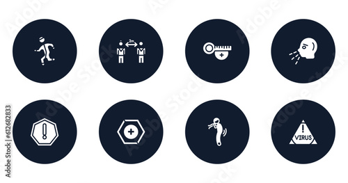 filled icons set. flat filled icons sheet included physical, keep distance, , sneezing, precaution, prevention, difficulty breathing, virus warning