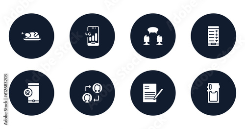 phoneset filled icons set. flat filled icons sheet included thanksgiving, 4g phone connection, confirmity, mobile analytics on screen, mobile email, people connection, writing letter, phone card
