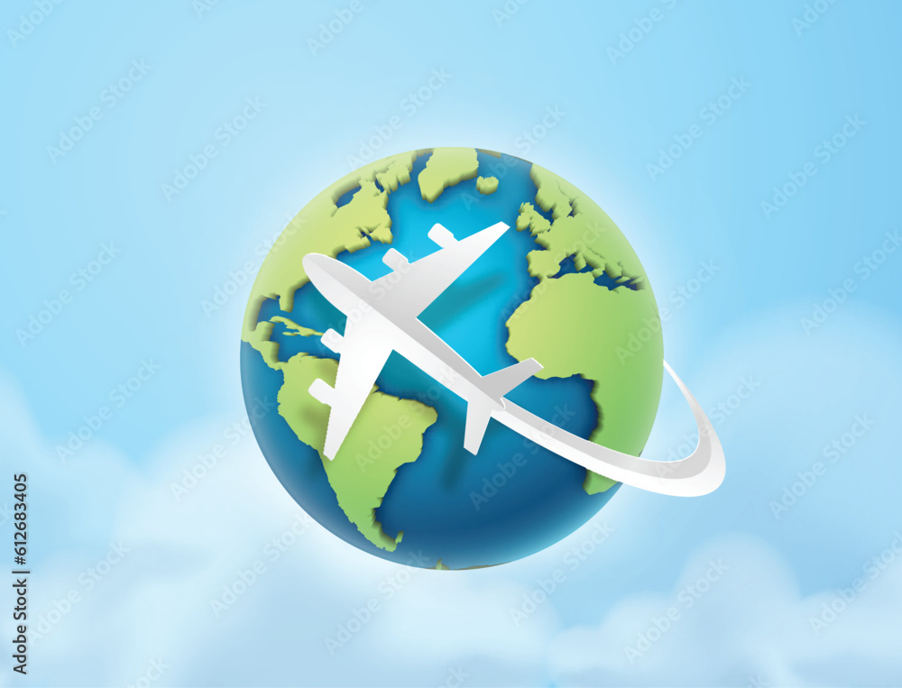 Fototapeta premium the plane flew around the world ,