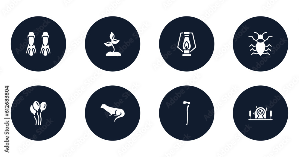 diving filled icons set. flat filled icons sheet included flippers, soil, oil lamp, antlion, balloons, otter, axe, underwater photography vector. diving filled icons set. flat filled icons sheet included flippers, soil, oil lamp, antlion, balloons, otter, axe, underwater photography vector.