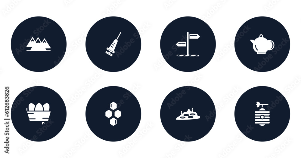 wildlife filled icons set. flat filled icons sheet included mountains, vaccine, direction, teapot, nest, hive, moss, beehive vector. wildlife filled icons set. flat filled icons sheet included mountains, vaccine, direction, teapot, nest, hive, moss, beehive vector.