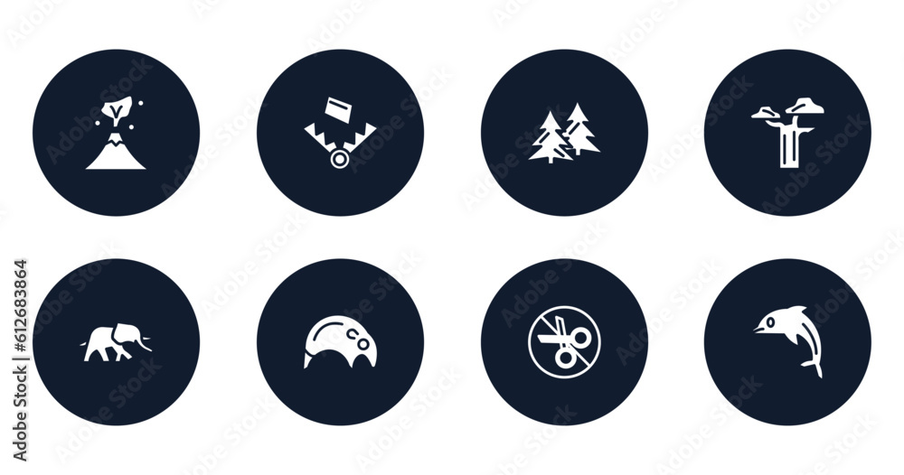 nature filled icons set. flat filled icons sheet included volcano, trap, spruce, baobab, elephants, tapir, no cut, dolphin vector. nature filled icons set. flat filled icons sheet included volcano, trap, spruce, baobab, elephants, tapir, no cut, dolphin vector.