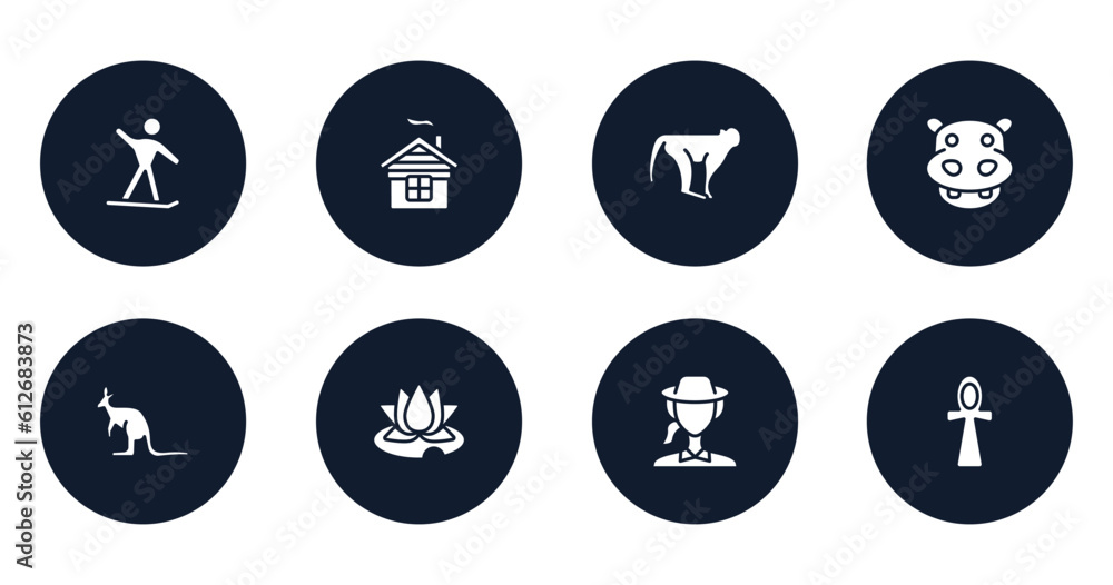 africa filled icons set. flat filled icons sheet included snowboard, chimney, monkeys, hippopotamus, kangaroo, water lily, biologist, ankh vector. africa filled icons set. flat filled icons sheet included snowboard, chimney, monkeys, hippopotamus, kangaroo, water lily, biologist, ankh vector.