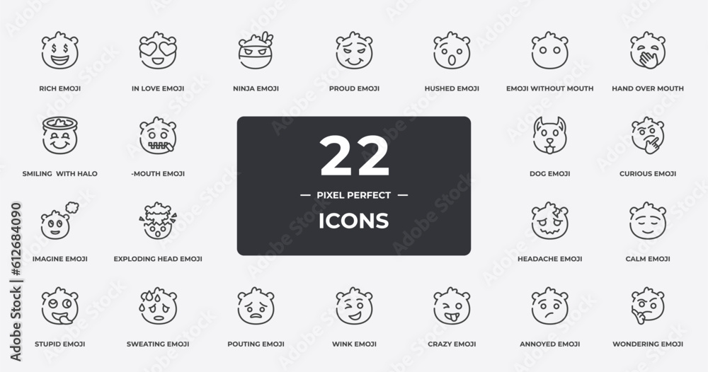 emoji outline icons set. thin line icons sheet included rich emoji ...