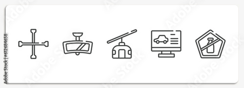 airport outline icons set. thin line icons sheet included cross wrench, rear-view mirror, null, computer test, no liquid vector.
