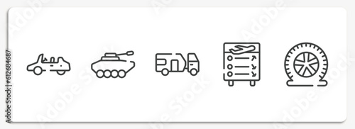 car repair outline icons set. thin line icons sheet included convertible car, armored vehicle, touristic, flight information, flat tire vector.