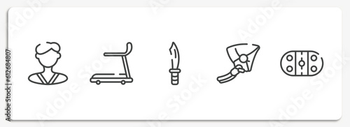 hockey outline icons set. thin line icons sheet included karateka, cardio, dive knife, hang glider, arena vector.