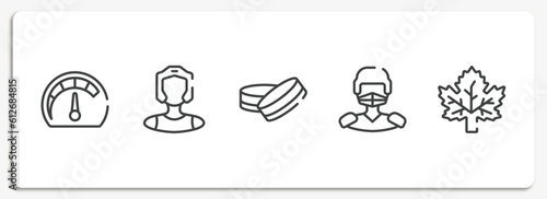 hockey outline icons set. thin line icons sheet included mph, kickboxer, hockey puck, hockey player, m leaf vector.