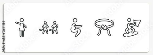 x treme outline icons set. thin line icons sheet included hostess, home team, squat, belts, wakeboarding vector.