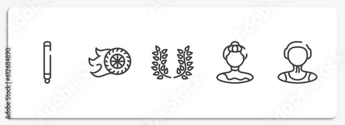 sport avatars outline icons set. thin line icons sheet included glowstick, burnout, laurel wreath, gymnast, waterpolo player vector.