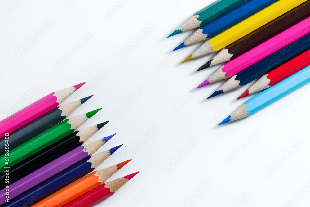 Color pencils isolated on white background. Copy space and flat lay. Color pencils isolated on white background. Copy space and flat lay.