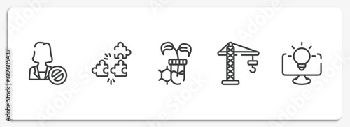 general outline icons set. thin line icons sheet included impeachment, compatibility, biotechnology, building crane, business intelligence vector.