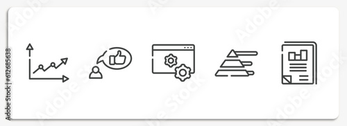 project management outline icons set. thin line icons sheet included line graph, recommendation, web management, pyramid stats, business journal vector.