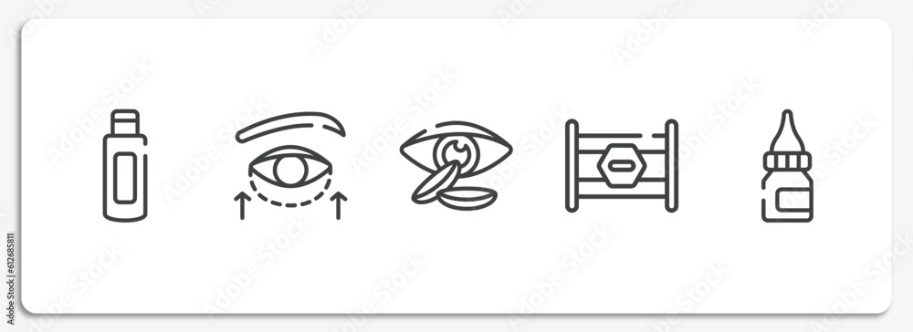medicine outline icons set. thin line icons sheet included body oil, eyelid, contact lens, road block, drop medicine vector. medicine outline icons set. thin line icons sheet included body oil, eyelid, contact lens, road block, drop medicine vector.