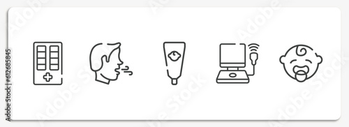 baby outline icons set. thin line icons sheet included medicine cabinet, breath, baby cream, ultrasonography, baby boy vector.