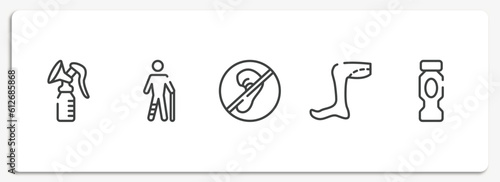 blood donation outline icons set. thin line icons sheet included breast pump, injured male, deaf, legs, hydratation vector.