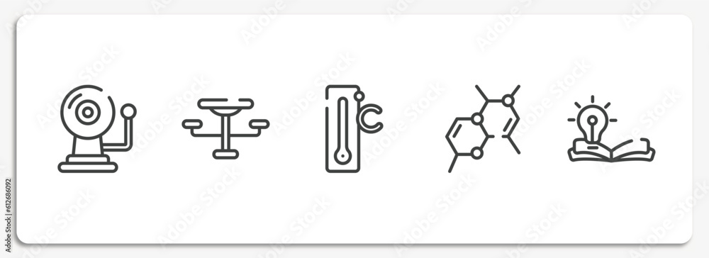 knowledge outline icons set. thin line icons sheet included alarm bell, outdoor table, celsius, chemical bond, wise vector. knowledge outline icons set. thin line icons sheet included alarm bell, outdoor table, celsius, chemical bond, wise vector.