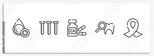 medical services outline icons set. thin line icons sheet included platelet, blood sample, calcium, dental checkup, funeral vector.