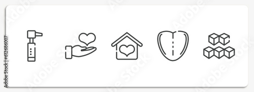 allergies outline icons set. thin line icons sheet included otoscope, donator, hospice, tongue, sugar cube vector.