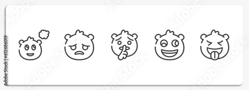 emoji outline icons set. thin line icons sheet included imagine emoji, sad emoji, shushing weird tongue vector.
