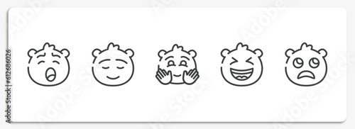 emoji outline icons set. thin line icons sheet included yawning emoji, calm emoji, happy laugh slightly frowning vector.