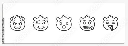emoji outline icons set. thin line icons sheet included smiling with horns emoji, proud emoji, hushed -mouth drool vector.