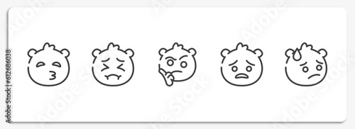 emoji outline icons set. thin line icons sheet included kissing with closed eyes emoji, pensive emoji, wondering pouting embarrassed vector.