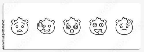 emoji outline icons set. thin line icons sheet included anguished emoji, hello emoji, dizzy stupid downcast with sweat vector.