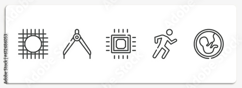 biology technology outline icons set. thin line icons sheet included wire gauze, divider, microprocessor, physical, embryo vector.