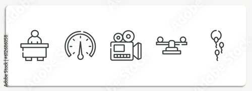 biology technology outline icons set. thin line icons sheet included librarian, barometer, documentary, balancer, fertility vector.