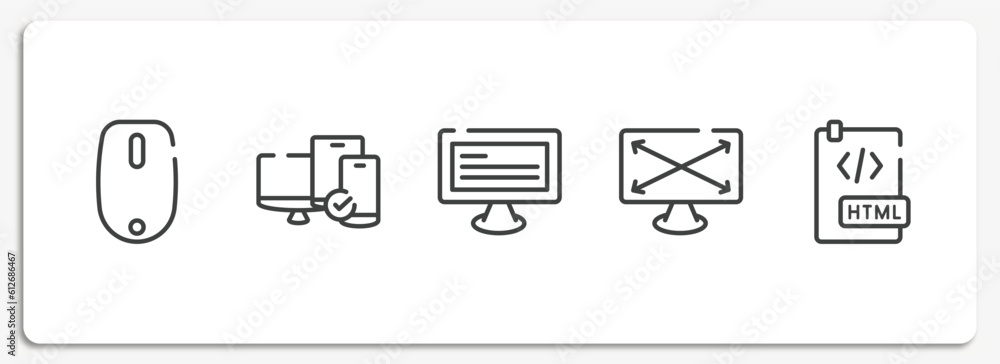 programming line craft outline icons set. thin line icons sheet included magic mouse, tablet smartphone computer checked, monitor with text, expand screen, html document vector. programming line craft outline icons set. thin line icons sheet included magic mouse, tablet smartphone computer checked, monitor with text, expand screen, html document vector.