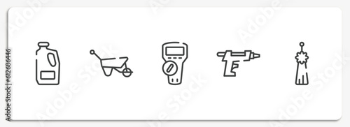 handcraft outline icons set. thin line icons sheet included detergent, barrow, multimeter, glue gun, norigae vector.
