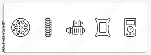 electrician tools outline icons set. thin line icons sheet included applique, tiremarks, starter, cement, ammeter vector.