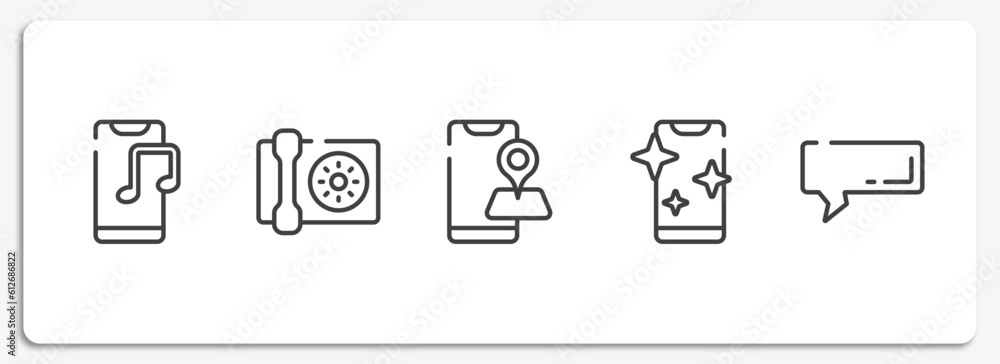 bubble icons outline icons set. thin line icons sheet included phone music, wall phone, map on phone, with clean screen, rectangular speech bubble vector. bubble icons outline icons set. thin line icons sheet included phone music, wall phone, map on phone, with clean screen, rectangular speech bubble vector.