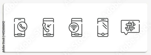 social media outline icons set. thin line icons sheet included call by mobile phone, outgoing call, , cellphone with one button, hash vector.