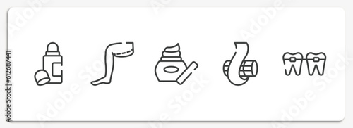 plastic surgery outline icons set. thin line icons sheet included deodorant, thigh, skin care, curl, braces vector.