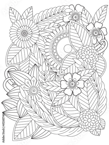 Doodle floral drawing. Art therapy coloring page. Doodle floral drawing. Art therapy coloring page. For adults and kids.