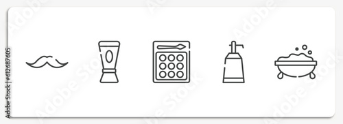 beauty outline icons set. thin line icons sheet included moustaches, hair conditioner, shadow, null, foam vector.