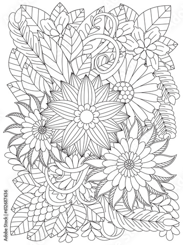 Wallpaper Mural Vector doodle flowers in black and white. Floral pattern. Doodle beautiful flowers art for adult coloring book. Beautiful floral drawing in black and white adult coloring book. Torontodigital.ca