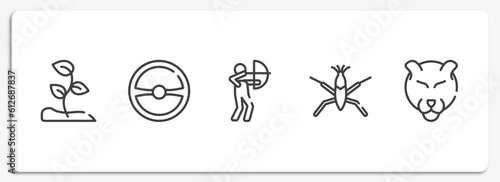 animals outline icons set. thin line icons sheet included sprout, steering wheel, hunter, pond skater, panther vector.