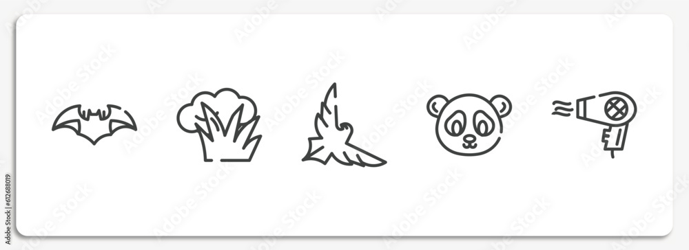 pet grooming outline icons set. thin line icons sheet included bat, bush, eagle, panda bear, hair dryer vector. pet grooming outline icons set. thin line icons sheet included bat, bush, eagle, panda bear, hair dryer vector.